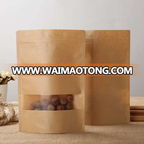 Kraft Paper Heat Seal Stand Up Pouches Manufactures Kraft Paper Bag with Window and Zipper